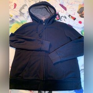 Uniqlo navy blue hoodie with tan fleece lining size XL. EUC